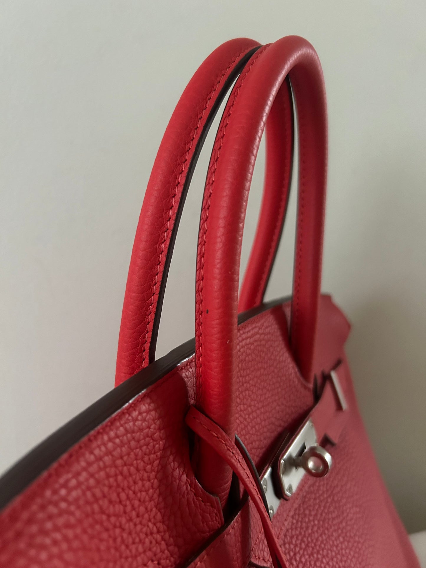 HERMES Birkin 30 Rouge Tomate Clemence Leather Palladium Hardware Handbag