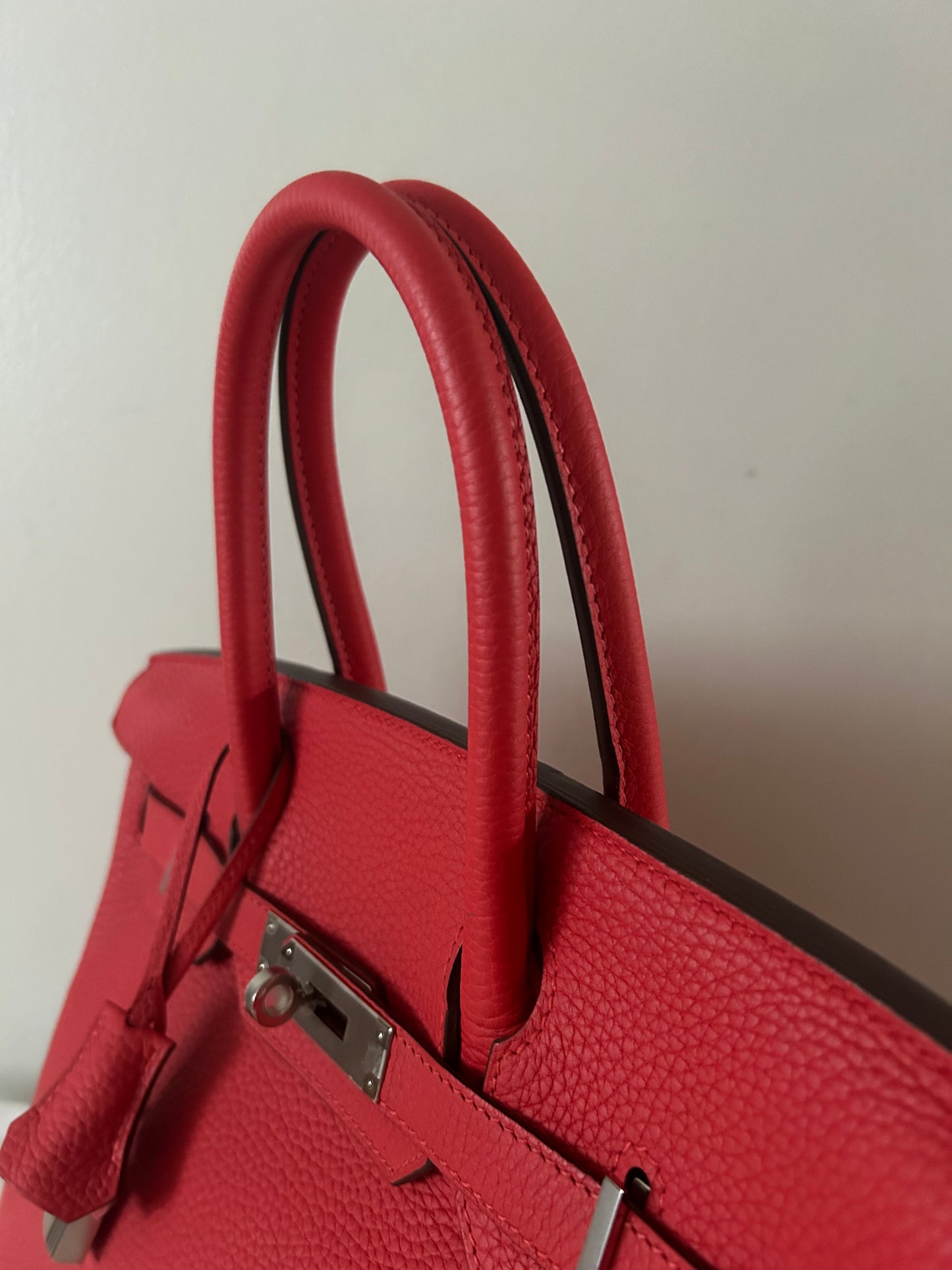 HERMES Birkin 30 Rouge Tomate Clemence Leather Palladium Hardware Handbag