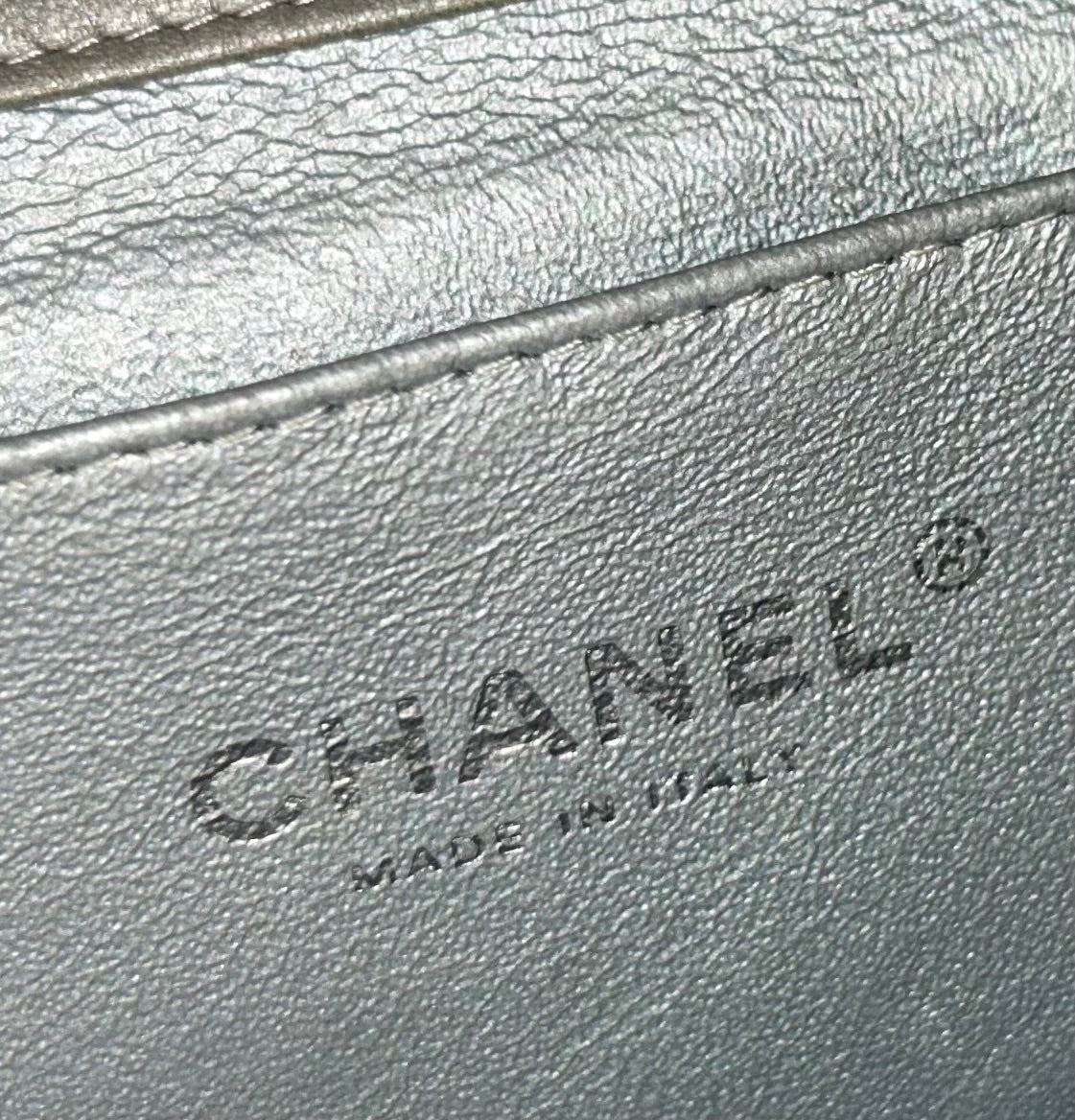 CHANEL CC Classic Single Flap Quilted Lambskin Leather Shoulder Bag Silver Grey