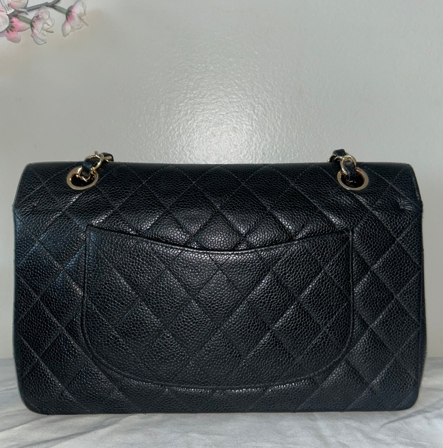 CHANEL Medium Classic Double Flap Caviar Quilted Handbag Black / 24K Gold