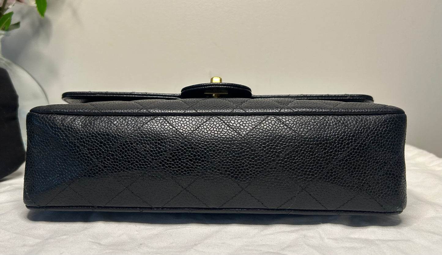 CHANEL Medium Classic Double Flap Caviar Quilted Handbag Black / 24K Gold