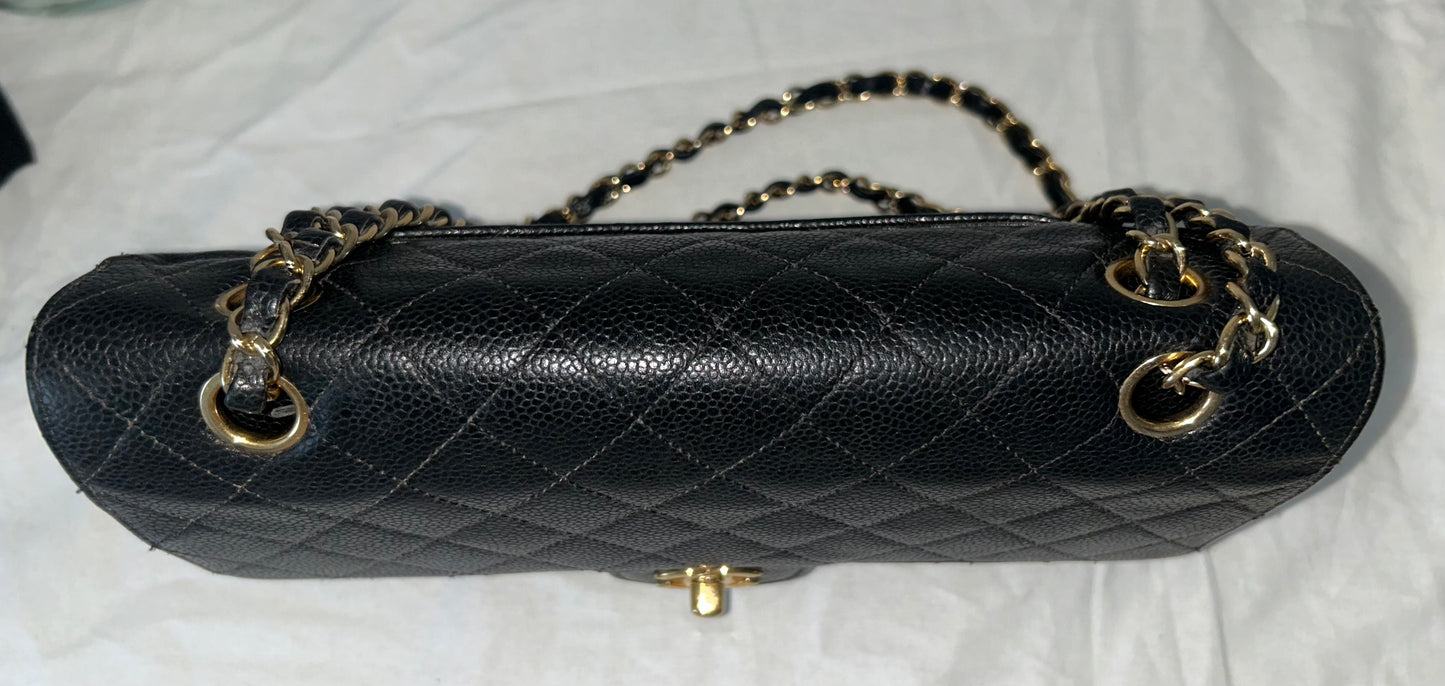 CHANEL Medium Classic Double Flap Caviar Quilted Handbag Black / 24K Gold