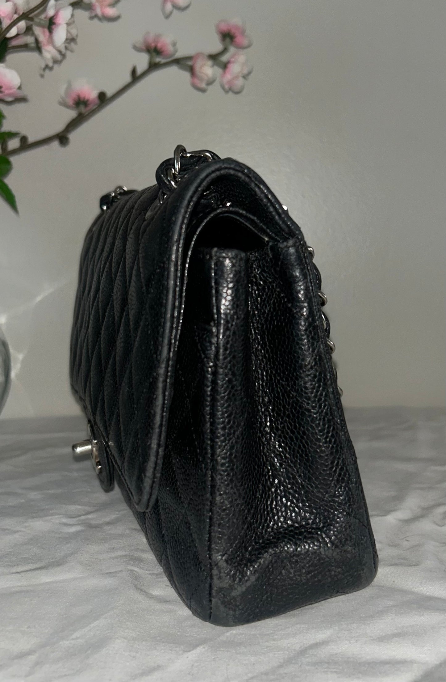CHANEL Medium Classic Double Flap Caviar Quilted Handbag Black