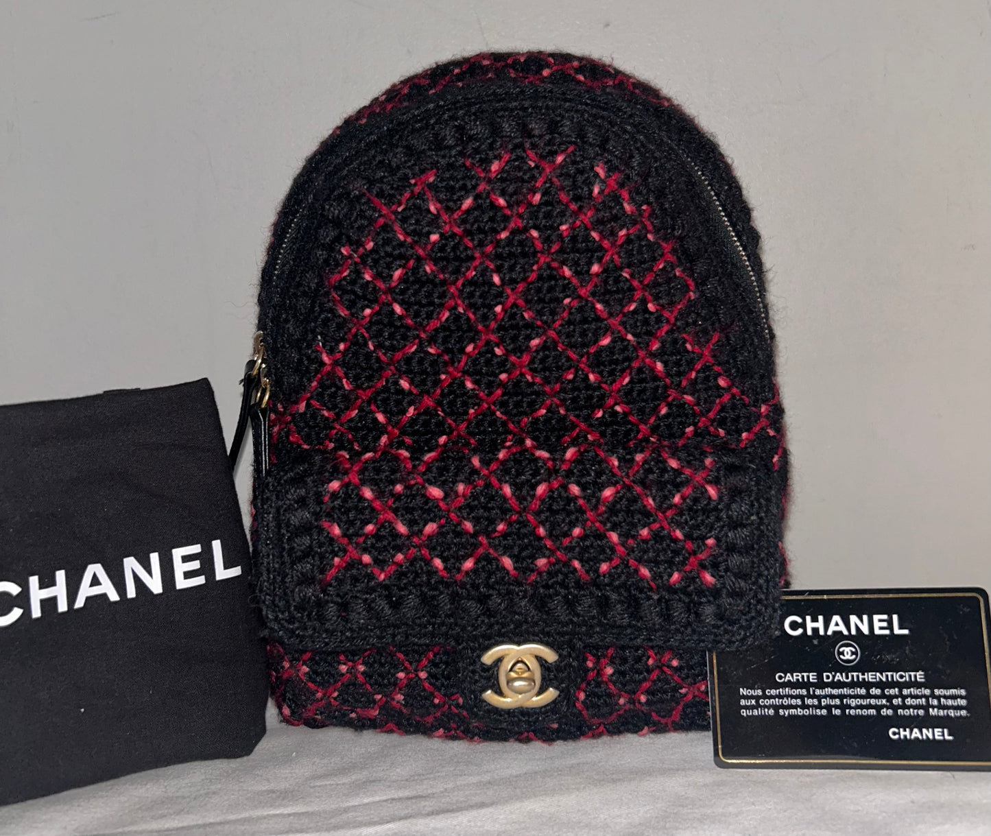 CHANEL Quilted Tweed & Leather Mini Backpack Black Multi