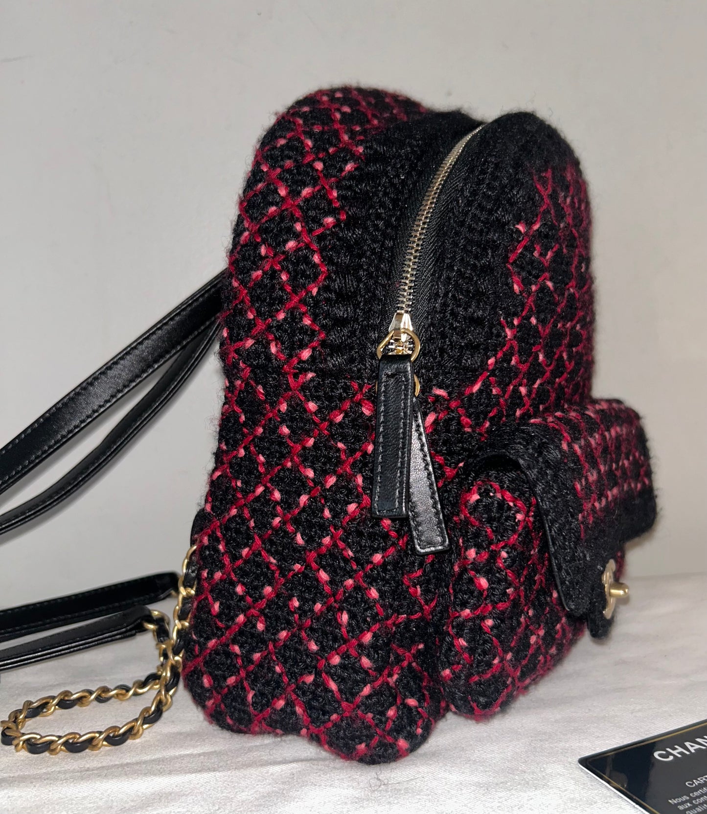 CHANEL Quilted Tweed & Leather Mini Backpack Black Multi