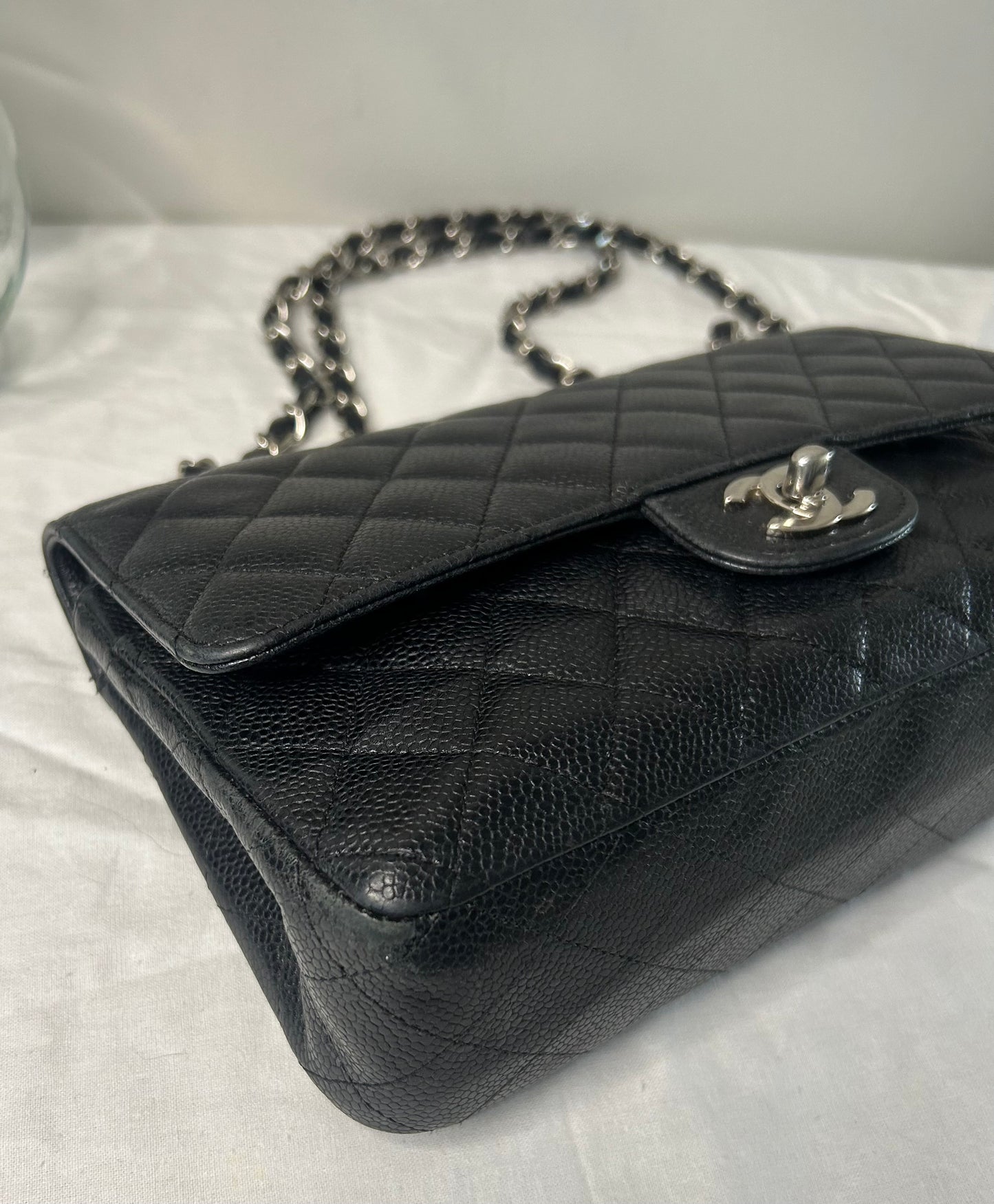 CHANEL Medium Classic Double Flap Caviar Quilted Handbag Black
