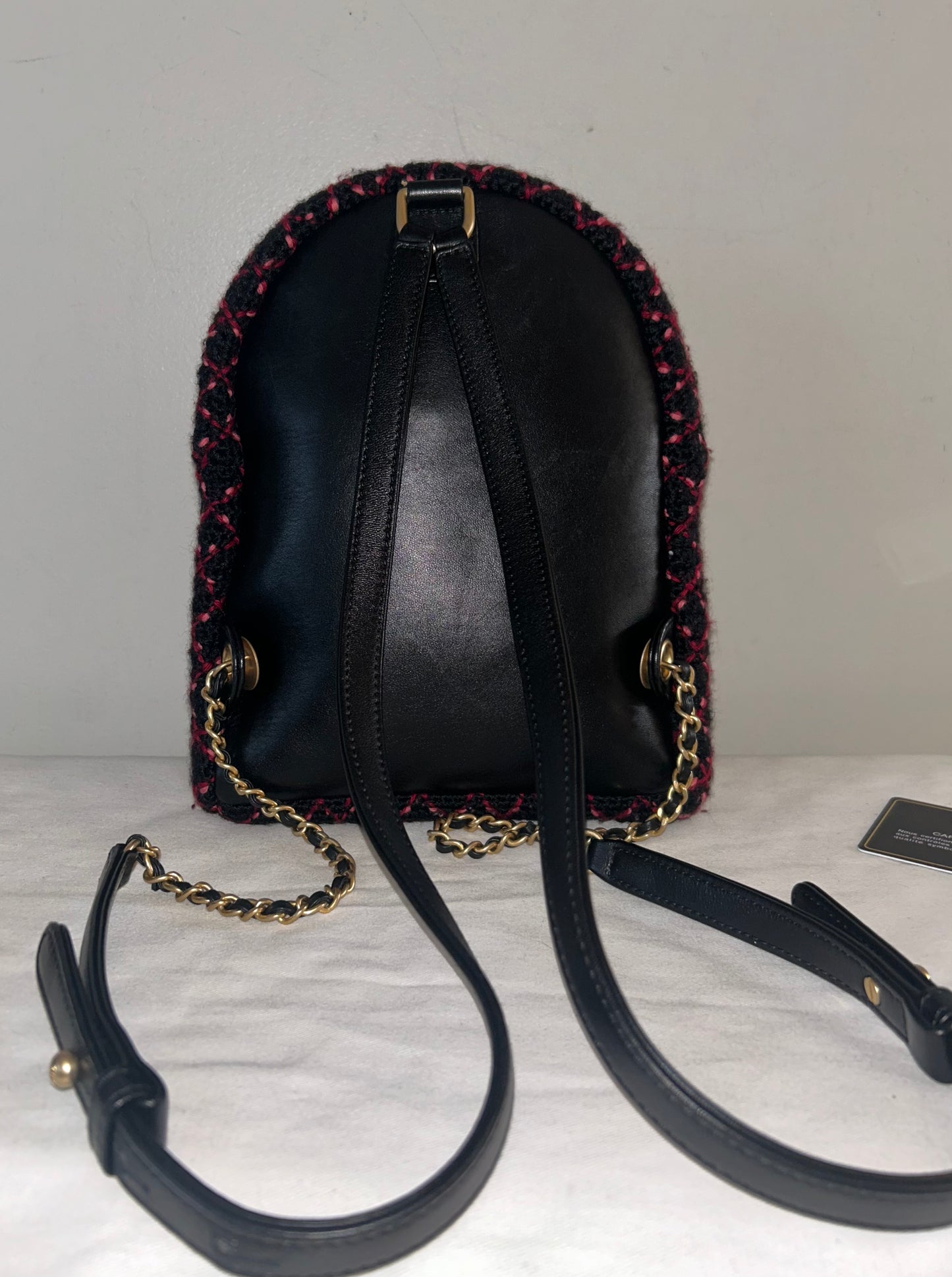 CHANEL Quilted Tweed & Leather Mini Backpack Black Multi