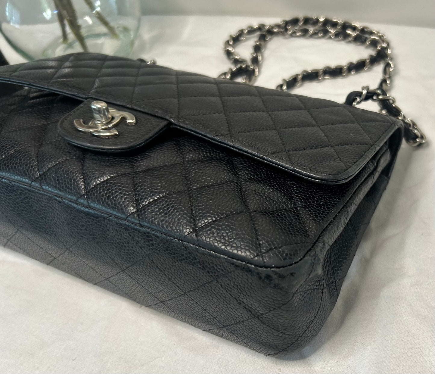 CHANEL Medium Classic Double Flap Caviar Quilted Handbag Black