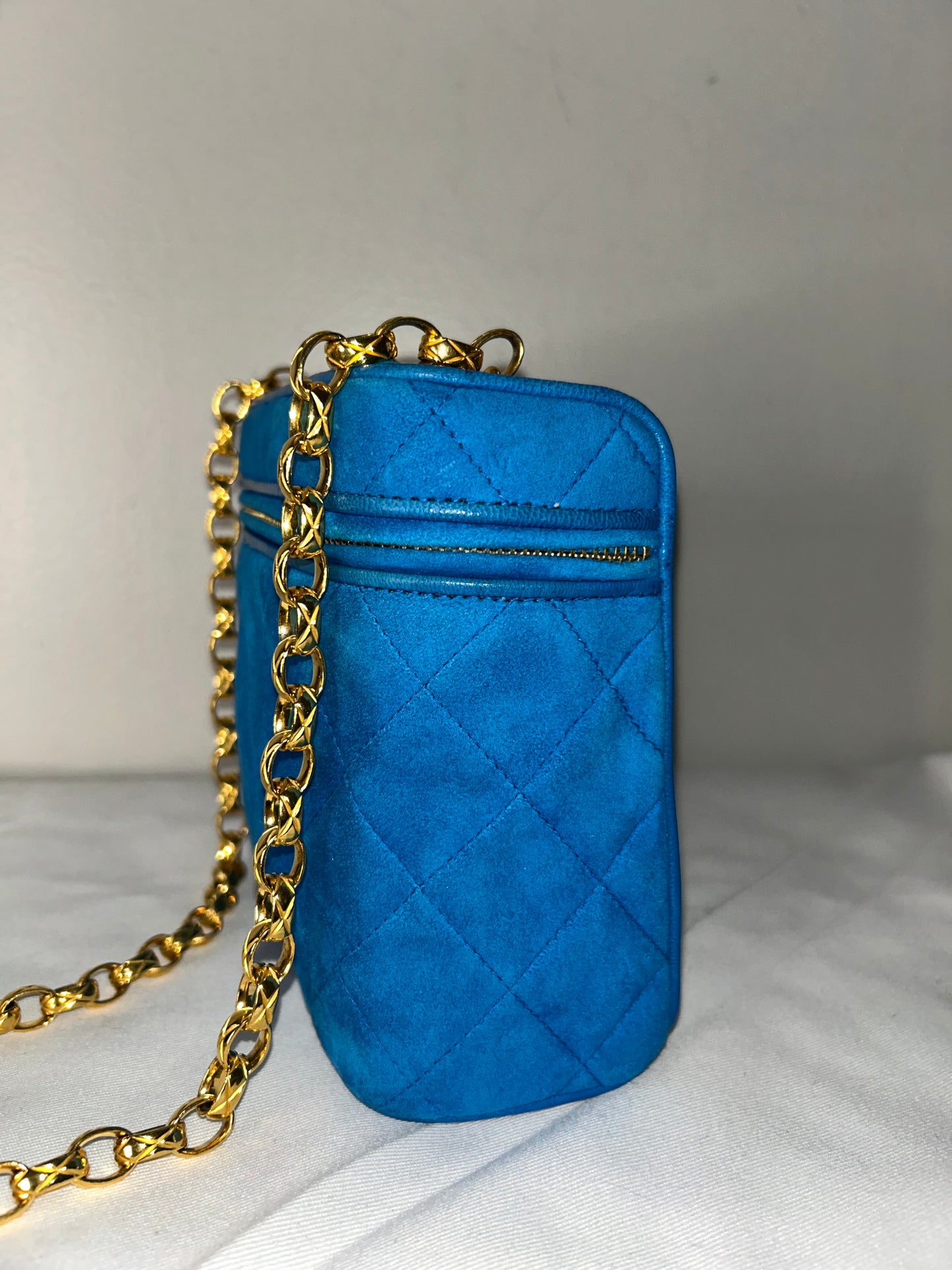 CHANEL Vintage Turquoise Suede Camera Crossbody Bag w/ Tassel 24K Gold Hardware