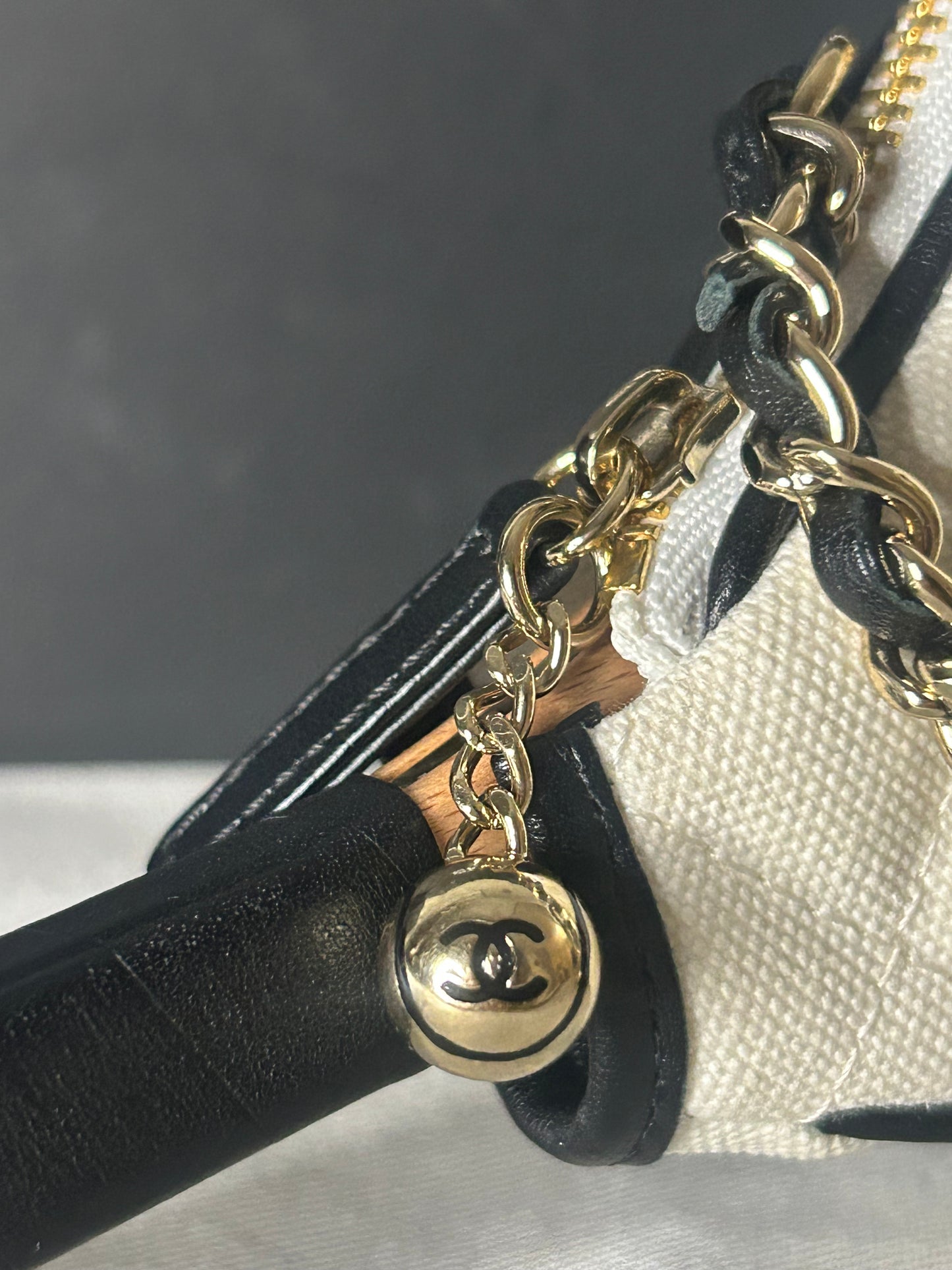 CHANEL 23C Tennis Racket Clutch Crossbody Bag with CC Vanity Mirror White/Black