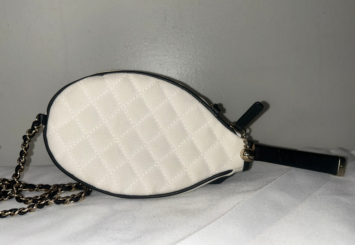 CHANEL 23C Tennis Racket Clutch Crossbody Bag with CC Vanity Mirror White/Black
