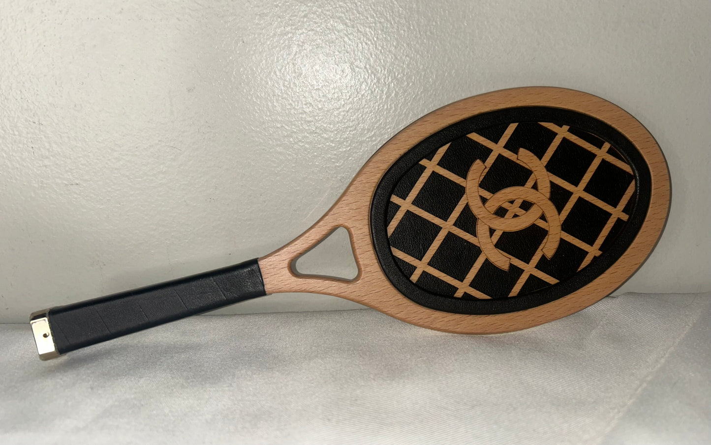 CHANEL 23C Tennis Racket Clutch Crossbody Bag with CC Vanity Mirror White/Black