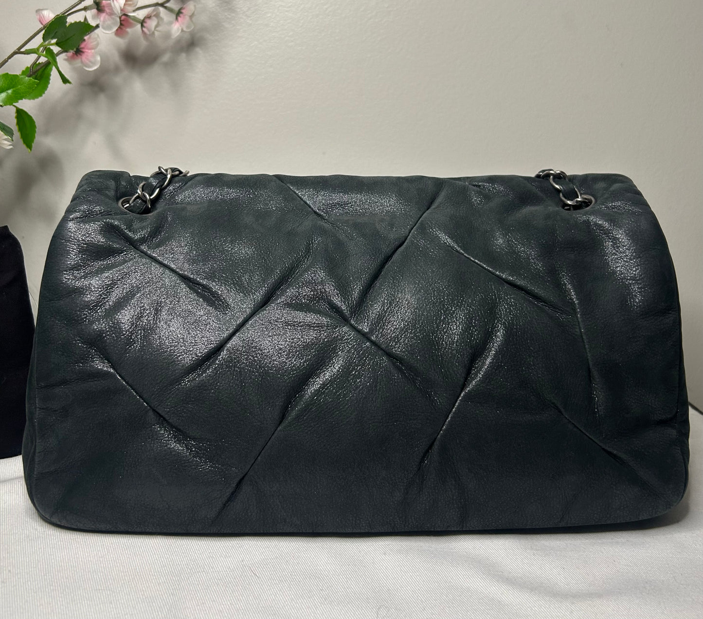 CHANEL Iridescent Calfskin Glint Large Flap Bag Charcoal Dark Grey