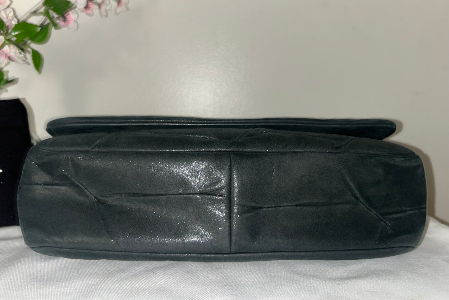 CHANEL Iridescent Calfskin Glint Large Flap Bag Charcoal Dark Grey