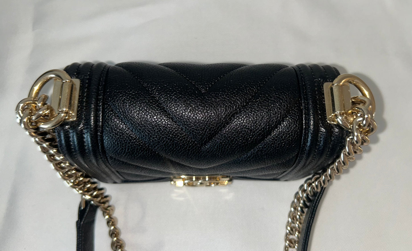 CHANEL Mini Boy Flap Bag Caviar Chevron Quilted Black/Gold