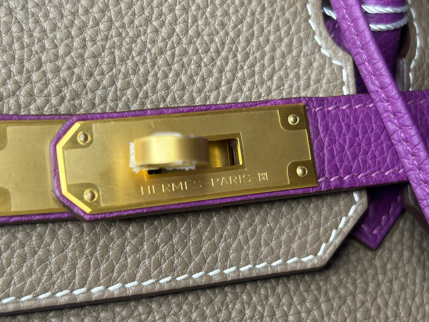 HERMÈS Birkin 30 (HSS) Etoupe/Parme Togo Leather Brushed Gold Hardware