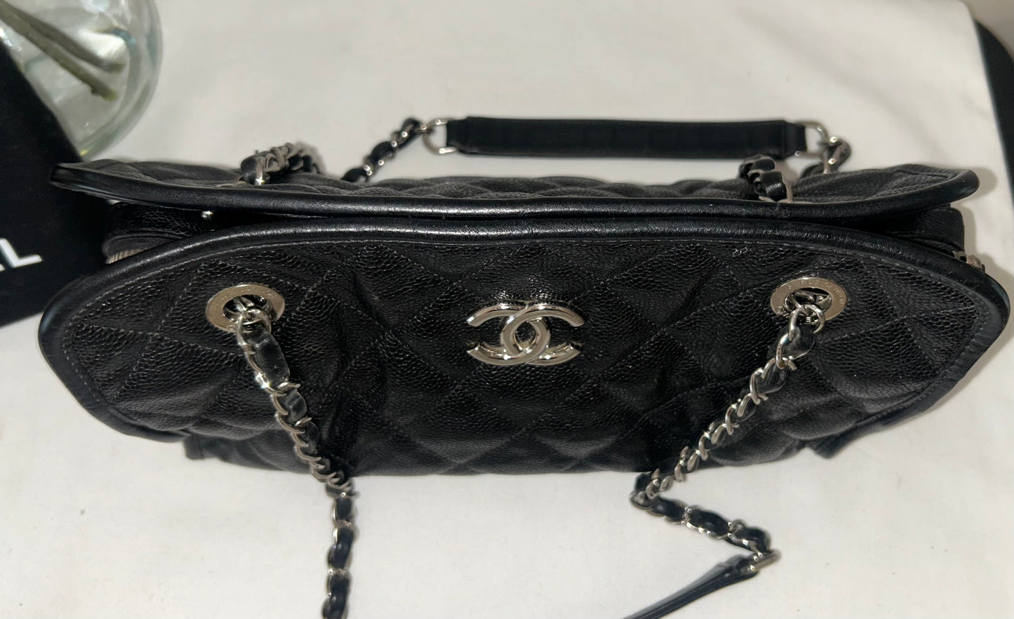 CHANEL CC Medium Shopper Tote Shoulder Bag Caviar Quilted Leather Black