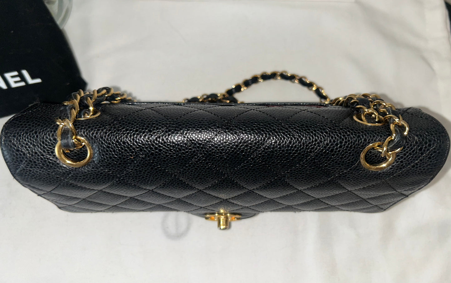 CHANEL Medium Classic Double Flap Caviar Quilted Handbag Black / Gold Hardware