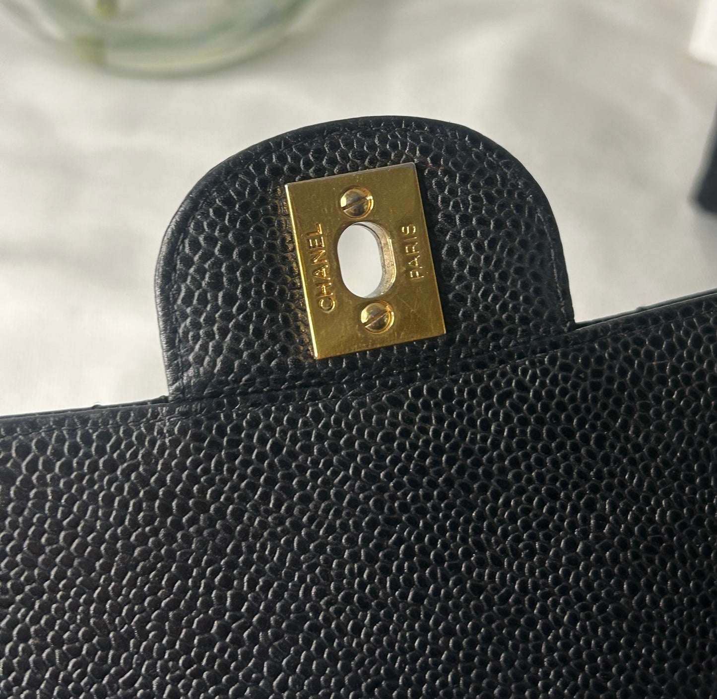 CHANEL Medium Classic Double Flap Caviar Quilted Handbag Black / Gold Hardware