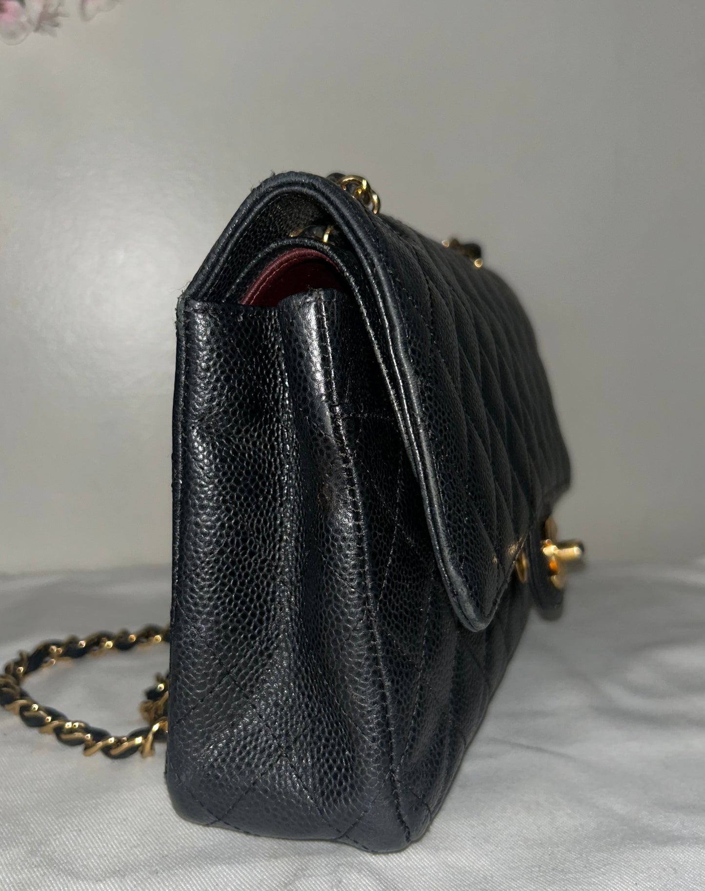 CHANEL Medium Classic Double Flap Caviar Quilted Handbag Black / Gold Hardware