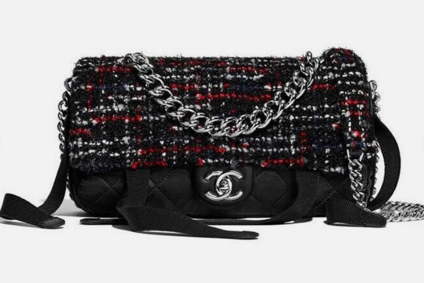 CHANEL CC Tweed Astronaut Flap Top Handle Crossbody Bag Black Multi