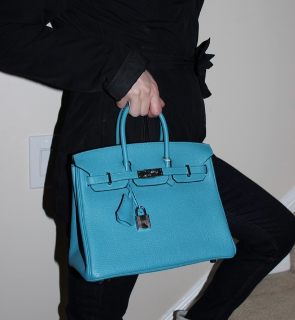 HERMÈS Birkin 25 Togo Turquoise Palladium Hardware Handbag