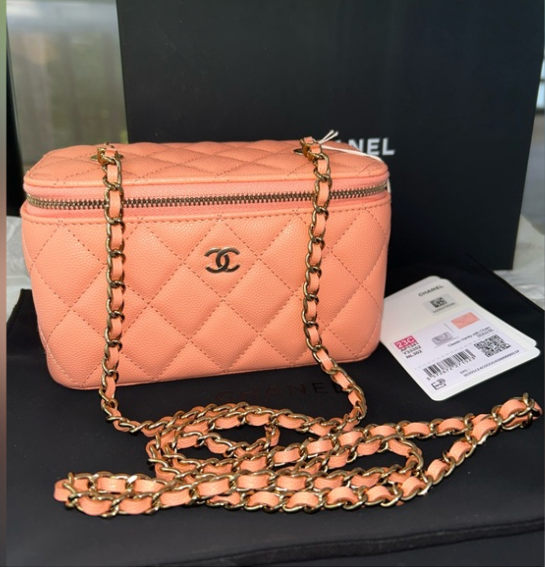 CHANEL 23C Classic Vanity Crossbody Chain Caviar Leather Peach/Gold