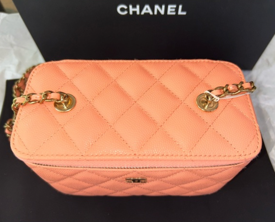 CHANEL 23C Classic Vanity Crossbody Chain Caviar Leather Peach/Gold