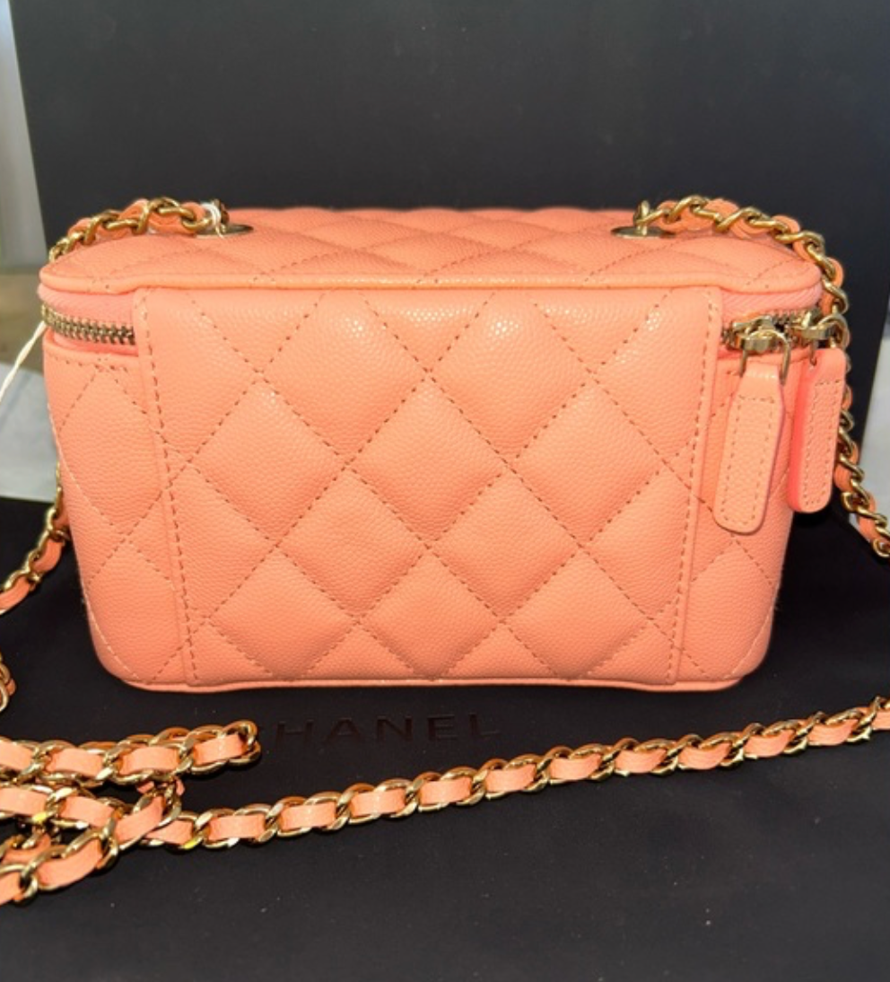 CHANEL 23C Classic Vanity Crossbody Chain Caviar Leather Peach/Gold