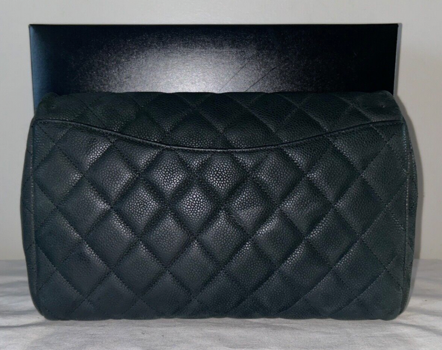 CHANEL Classic CC Quilted Single Flap Shoulder Bag Caviar Leather Black