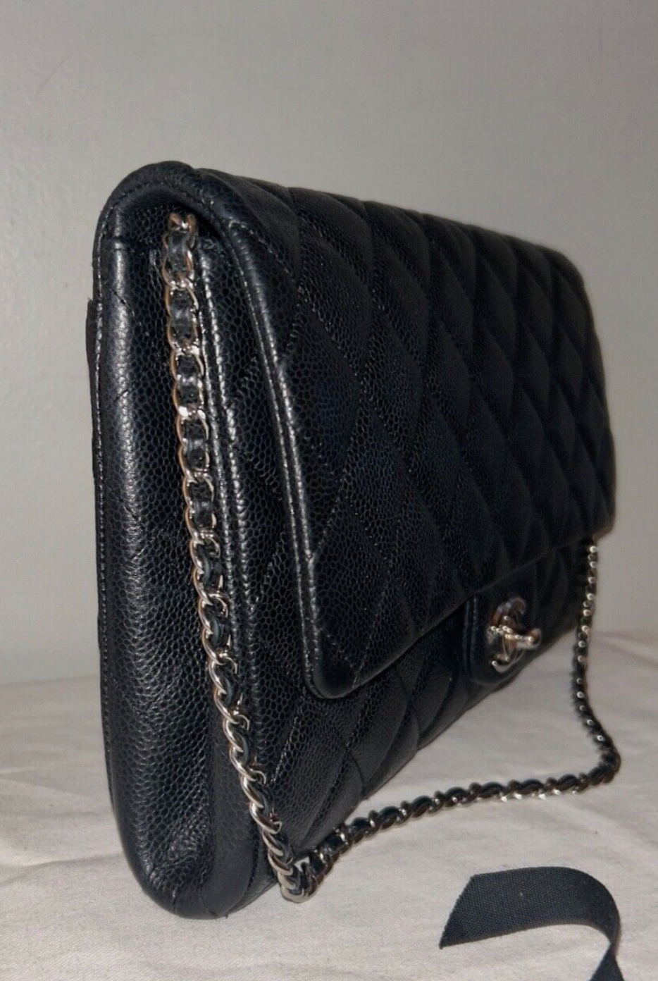 CHANEL Classic CC Quilted Single Flap Shoulder Bag Caviar Leather Black