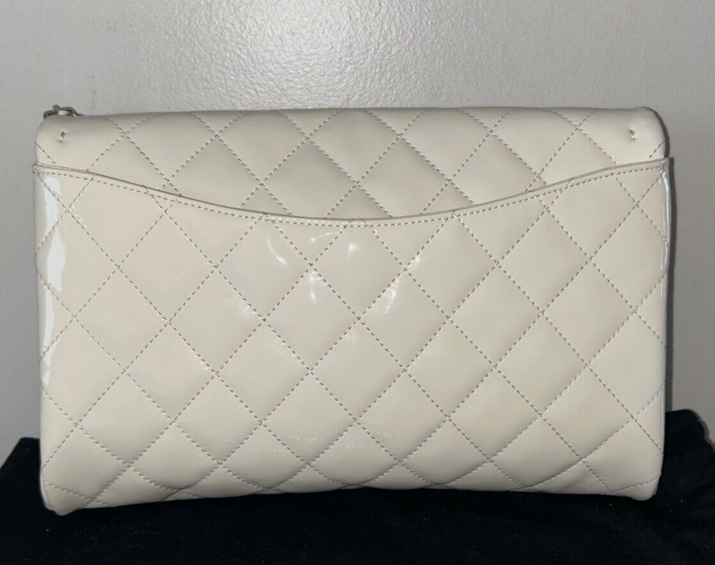 CHANEL Classic CC Quilted Flap Shoulder Bag Patent Leather Ivory White