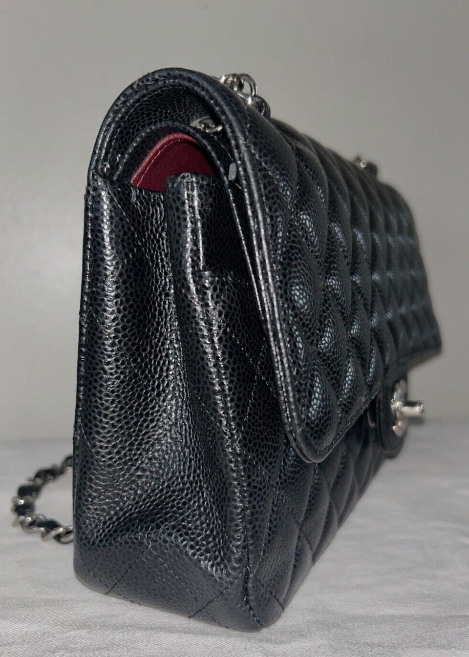 CHANEL Classic Medium Double Flap Quilted Caviar Leather Handbag Black