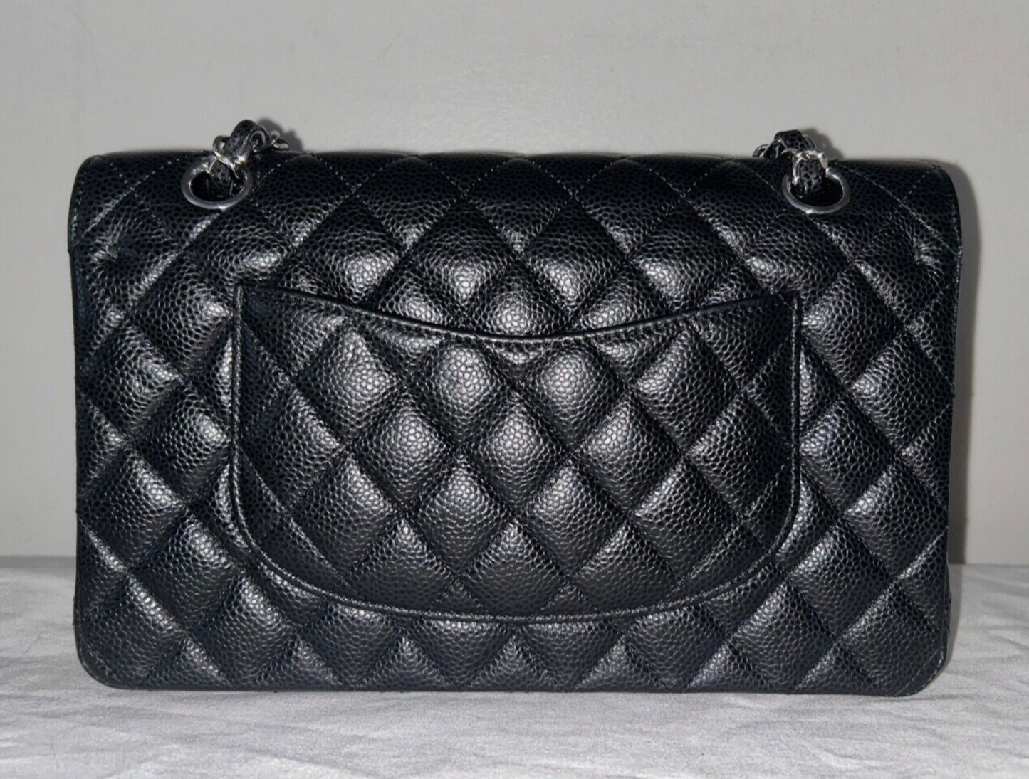 CHANEL Classic Medium Double Flap Quilted Caviar Leather Handbag Black