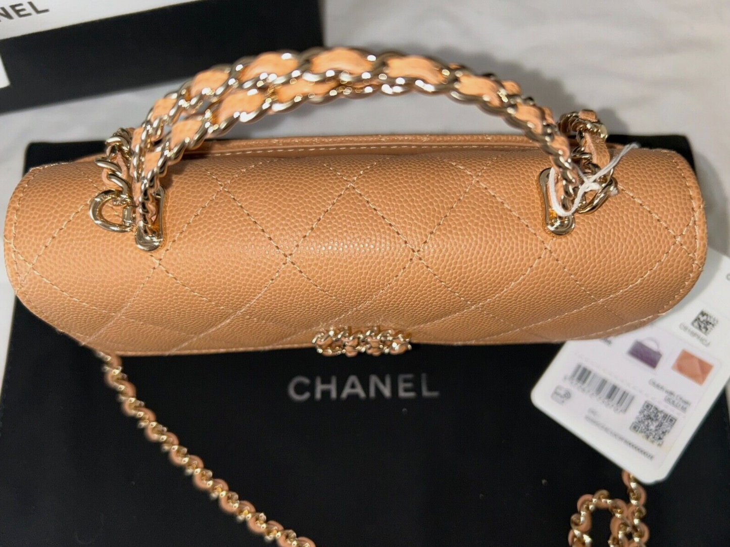 CHANEL 23P Caviar Quilted Phone Shoulder Bag Chai/Gold Hardware