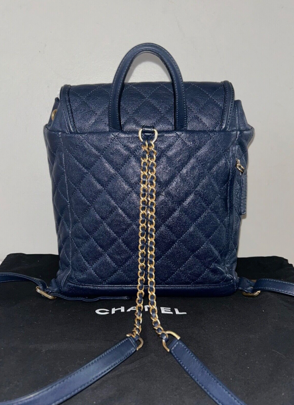 CHANEL Filigree Caviar Quilted Leather Backpack Navy