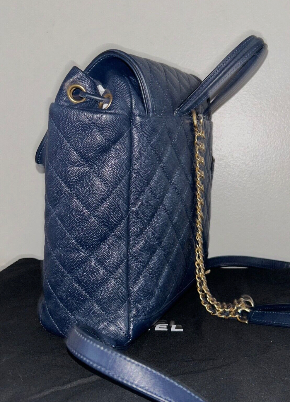 CHANEL Filigree Caviar Quilted Leather Backpack Navy