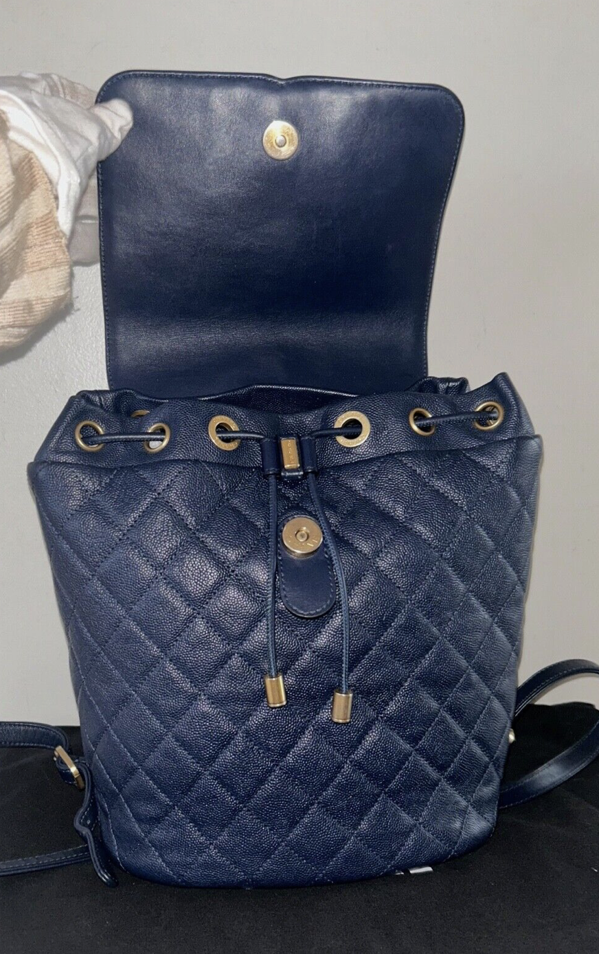 CHANEL Filigree Caviar Quilted Leather Backpack Navy