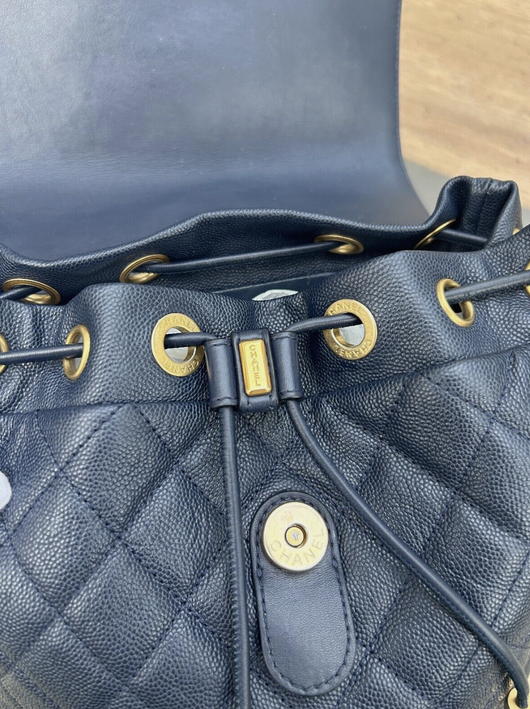 CHANEL Filigree Caviar Quilted Leather Backpack Navy