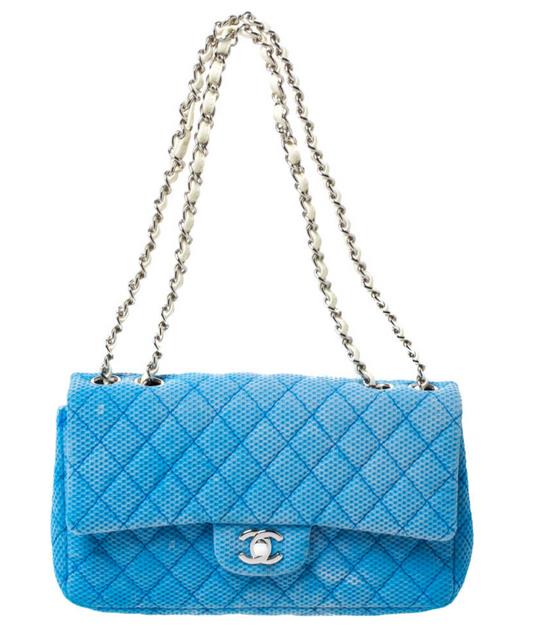 CHANEL Classic CC Quilted Medium Flap Shoulder Bag Jersey Sky Blue