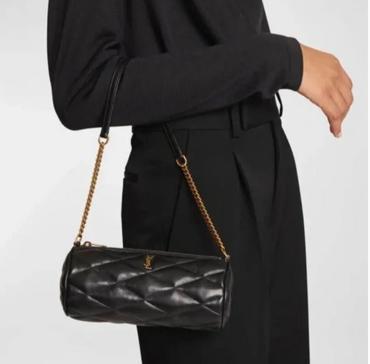 SAINT LAURENT Sade YSL Mini Tube Shoulder Bag Quilted Leather Black