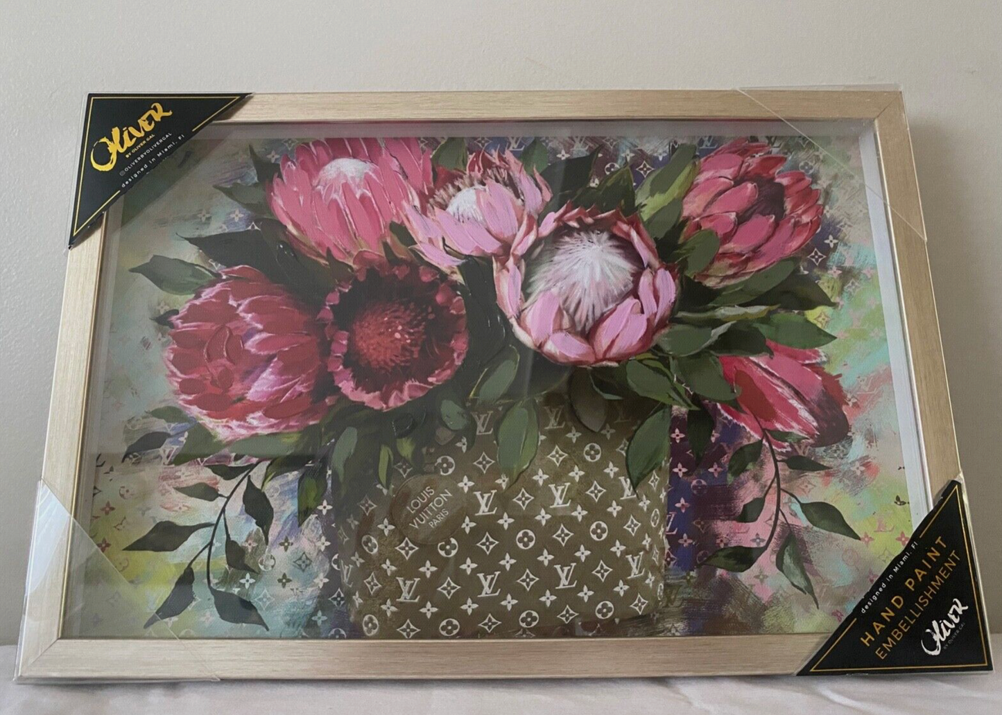 Oliver Gal LOUIS VUITTON Logo Trunk Flower Print Framed Wall Art 10" x 15"