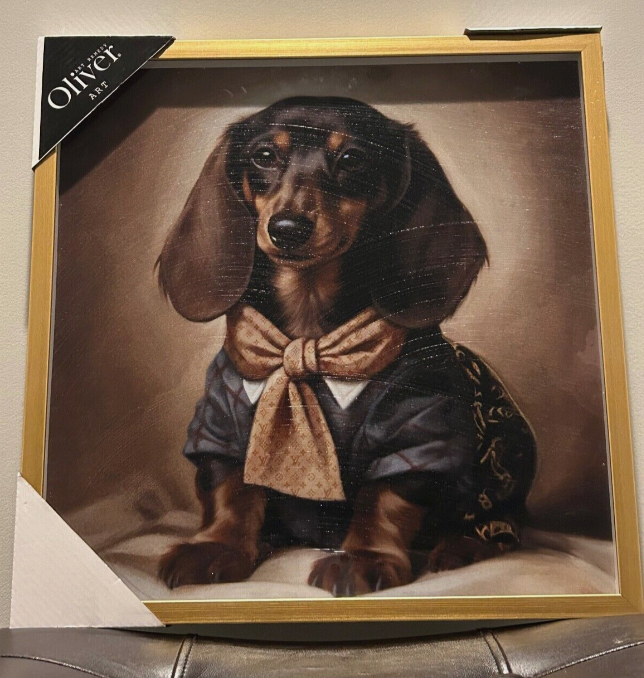 Oliver Gal Dachshund Dog LOUIS VUITTON Framed Luxury Wall Art 16" x 16"