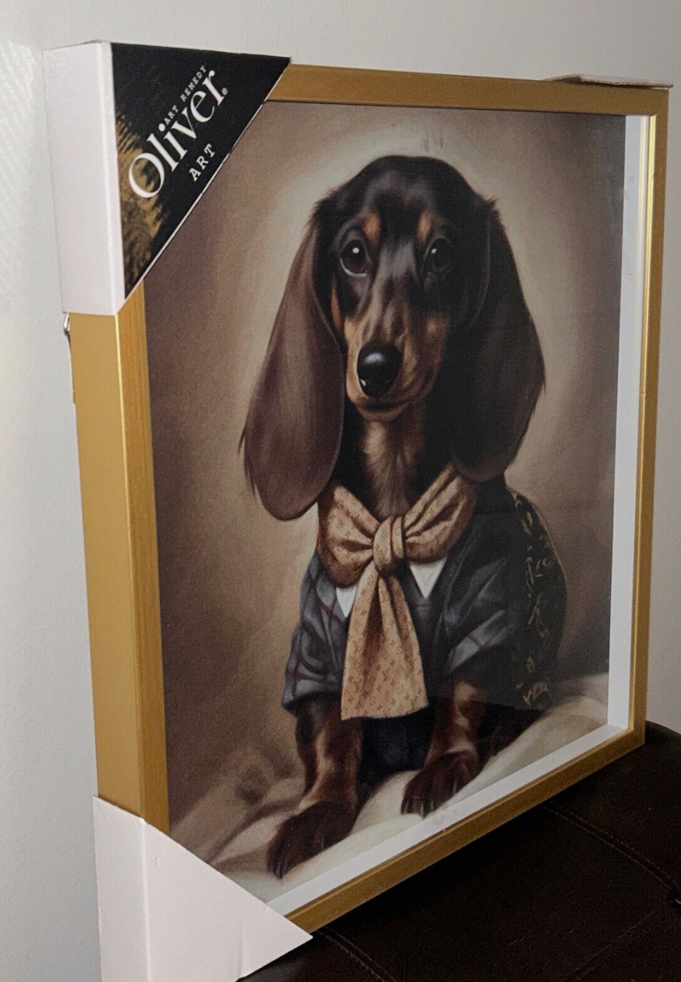 Oliver Gal Dachshund Dog LOUIS VUITTON Framed Luxury Wall Art 16" x 16"