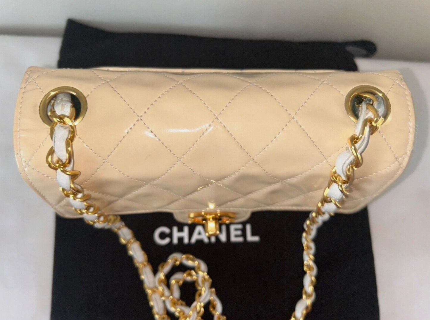 CHANEL Classic CC Half Flap Mini Quilted Patent Leather Crossbody Bag Cream