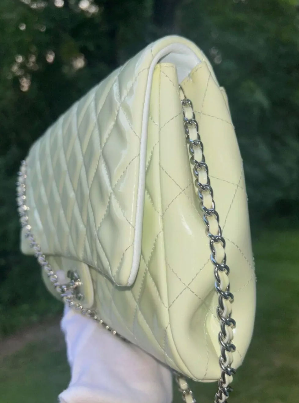 CHANEL Classic Quilted Flap Shoulder Bag Patent Leather Pastel Mint