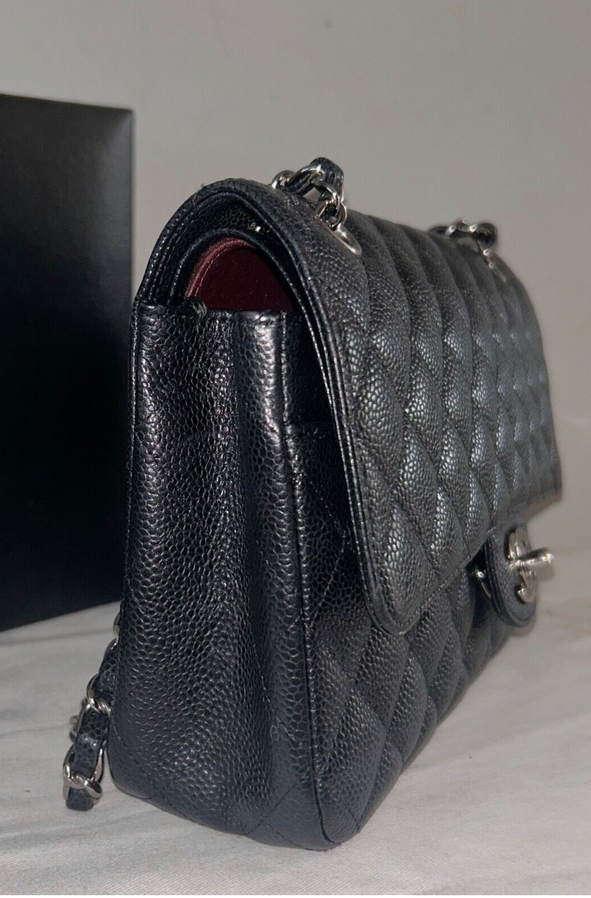 CHANEL Classic Medium Double Flap Quilted Caviar Handbag Black