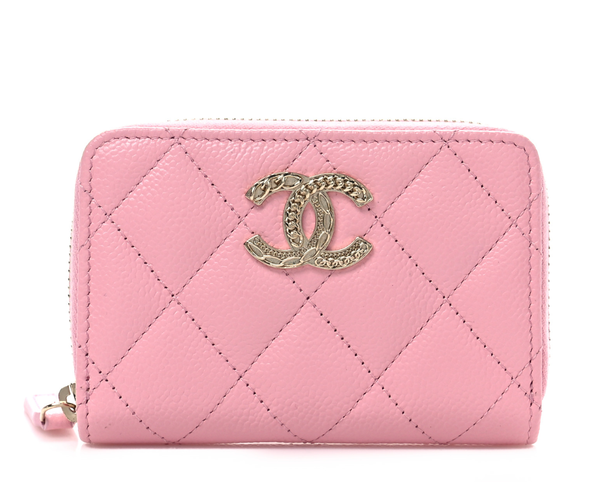 CHANEL 23C Multi Chain Caviar Quilted Zippy Coin Purse Light Pink