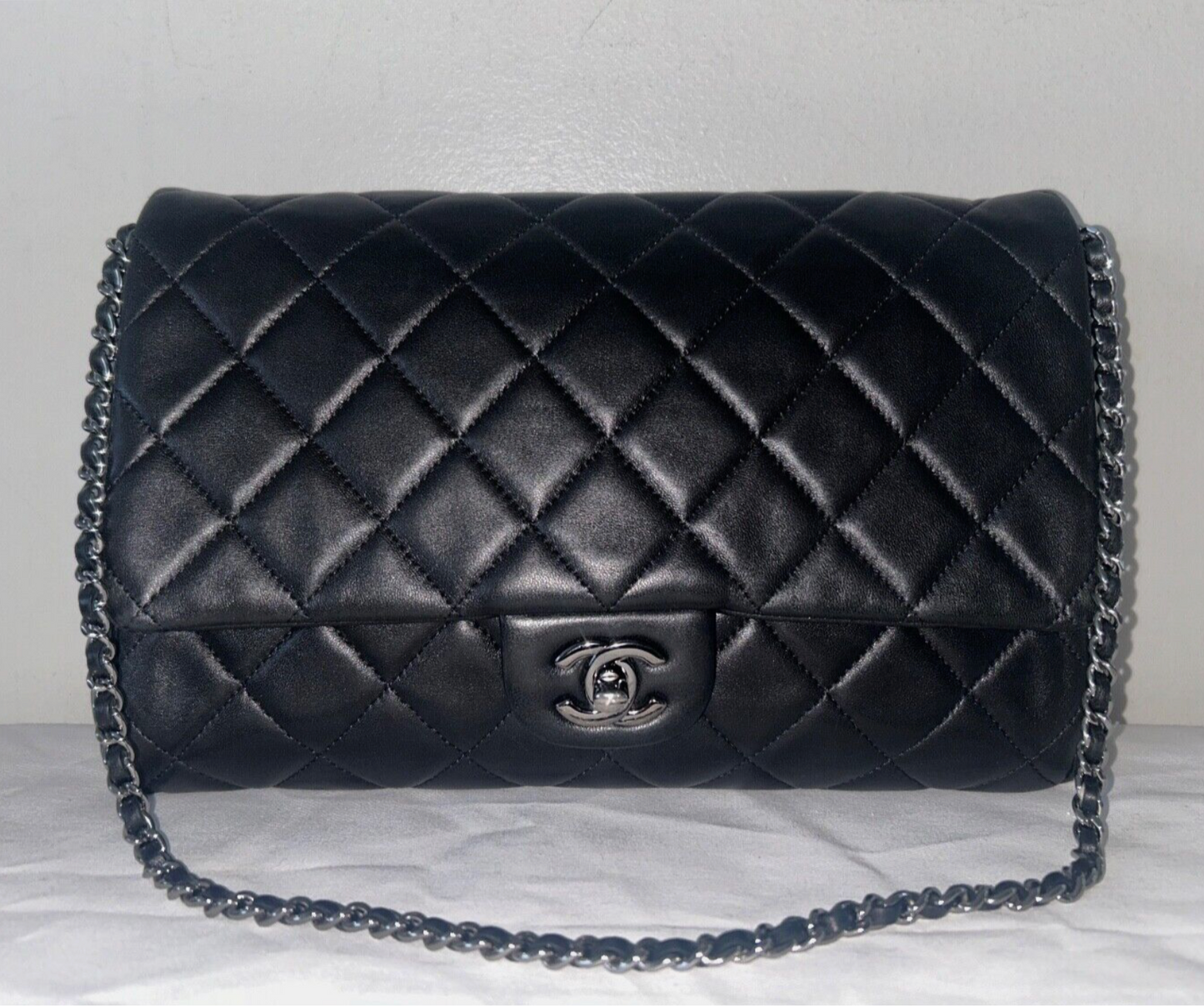 CHANEL Classic CC Quilted Flap Shoulder Bag Lambskin Leather Black