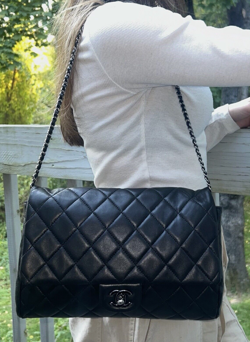 CHANEL Classic CC Quilted Flap Shoulder Bag Lambskin Leather Black